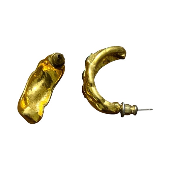 Vintage 80s Gold Tone Jewel-Tone Half Hoop Post Earrings - Picture 5 of 5